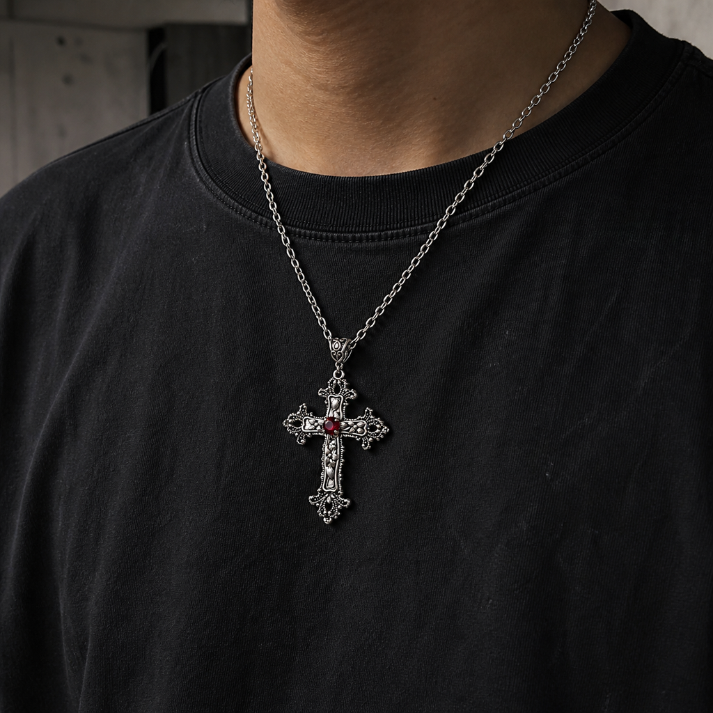 ゴシッククロスネックレス｜ブラック・レッド | Tokyo Trendy™