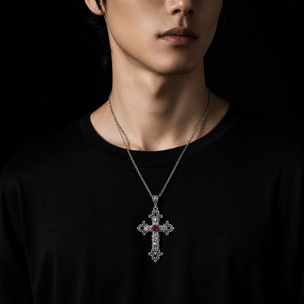 ゴシッククロスネックレス｜ブラック・レッド | Tokyo Trendy™