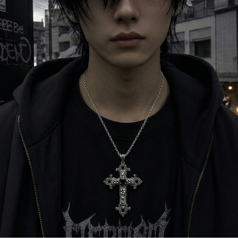 ゴシッククロスネックレス｜ブラック・レッド | Tokyo Trendy™